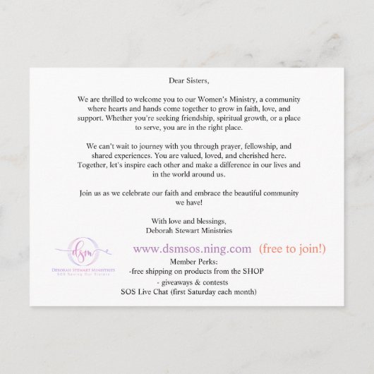 ZUSTERSCHAP #1 BRIEFKAART (Achterkant)