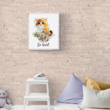 Zut kitten die omhoog kijkt met waterverf bloemen