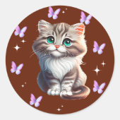 Zut Kitten met Vlinders Sticker | Aardige Ca (Voorkant)