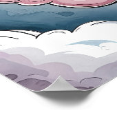 Zut Kitten op een Wolk - Schattige Aquarel Poster (Hoek)