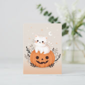 Zut Kitten Zit Op Pompoen Moderne Halloween Briefkaart (Staand voorkant)