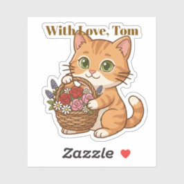 Zut Orange Kat & Lente Bloemen: Uitgestanste Stick Sticker