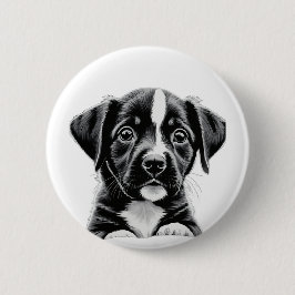 Zutige zwart-witte puppy – Knop met lief hondje Ronde Button 5,7 Cm