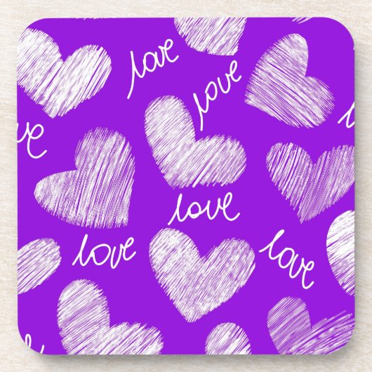 Zutpaarse witte gekrabbelde hart met liefdescript. bier onderzetter (Voorkant)