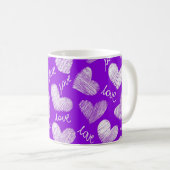 Zutpaarse witte gekrabbelde hart met liefdesschrif koffiemok (Voorkant rechts)