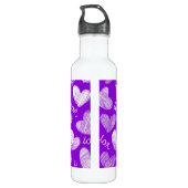 Zutpaarse witte gekrabbelde hart met liefdesschrif waterfles (Achterkant)