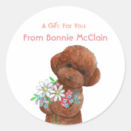 Zutte rode poedel Hondenpuppy op maat feest gunst  Ronde Sticker
