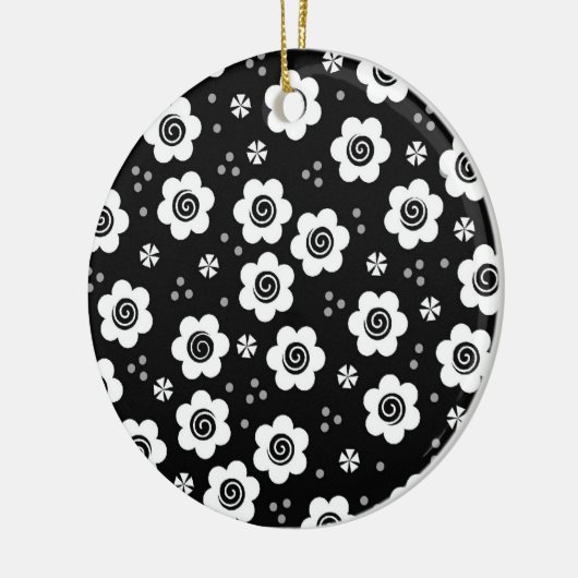 Zutte zwarte witte bloemen Versiering Keramisch Ornament (Links)