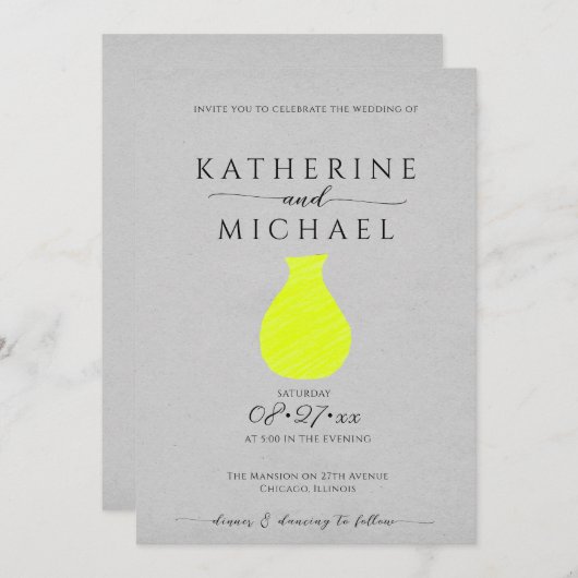 Zuur geel en grijs esthetisch | Bruiloft Kaart (Voorkant / Achterkant)