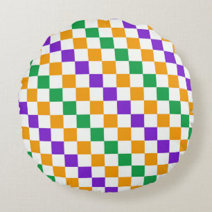 Zuur groen zwart dambord patroon rond kussen