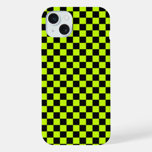 Zuur groen zwart dambordpatroon iPhone 15 plus case
