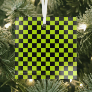 Zuur groen zwart schaakbordpatroon glas ornament