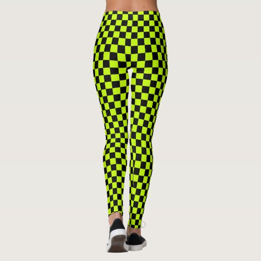 Zuur groen zwart schaakbordpatroon leggings (Achterkant)