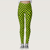 Zuur groen zwart schaakbordpatroon leggings (Voorkant)