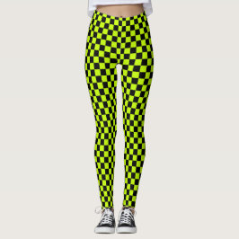 Zuur groen zwart schaakbordpatroon leggings