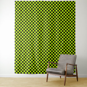 Zuur groen zwart schaakbordpatroon wandkleed