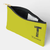 Zuur groene effen kleur grijze initials en naam etui (Open)