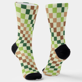 Zuur groene zwarte ruitpatroon sokken