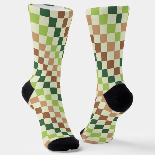 Zuur groene zwarte ruitpatroon sokken (Gebogen)