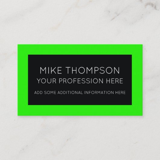 Zuur neongroen kleur & zwart, modern visitekaartje (Voorkant)