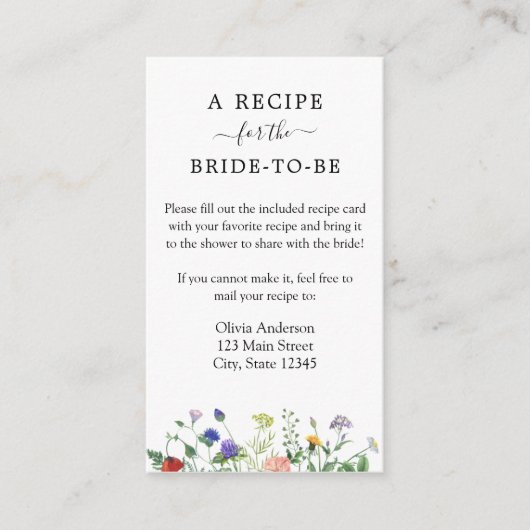Zuurbloem Bridal Recipe Enclosure Card Informatiekaartje (Voorkant)