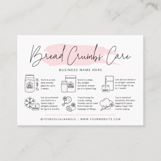Zuurdeeg Brood Kruimels Zorggids Roze Waterverf Visitekaartje (Voorkant)