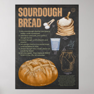Zuurdeeg Brood Recept Krijtbord Keuken Kunst Poster