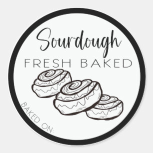 Zuurdeeg kaneelbroodjes, kaneelbroodjes ronde sticker