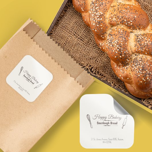 Zuurdesembrood kookgerei minimalistisch vierkante sticker