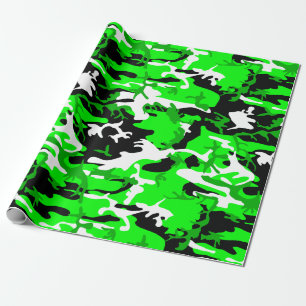 Zuurgroene camouflage zwart wit camo cadeaupapier