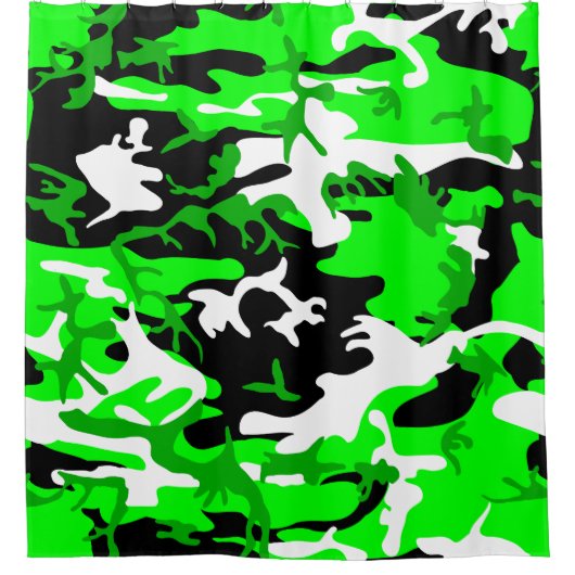 Zuurgroene camouflage zwart wit camo douchegordijn (Voorkant)