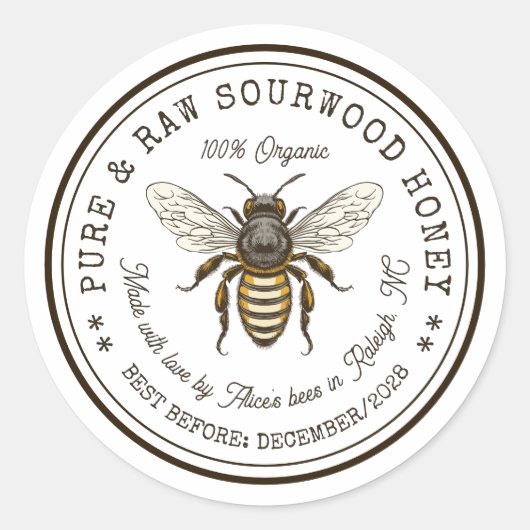 Zuurhout honing inblikken sticker met  bij (Voorkant)