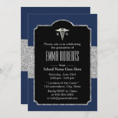 Zuurstudeerpartij Elegant Navy Blue & Silver Kaart (Voorkant / Achterkant)