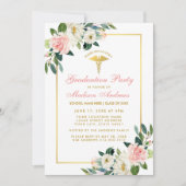 Zuurstudiepagina Roze Floral Gold Invite Pk Kaart (Voorkant)
