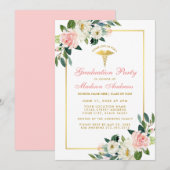 Zuurstudiepagina Roze Floral Gold Invite Pk Kaart (Voorkant / Achterkant)