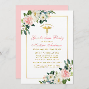 Zuurstudiepagina Roze Floral Gold Invite Pk Kaart