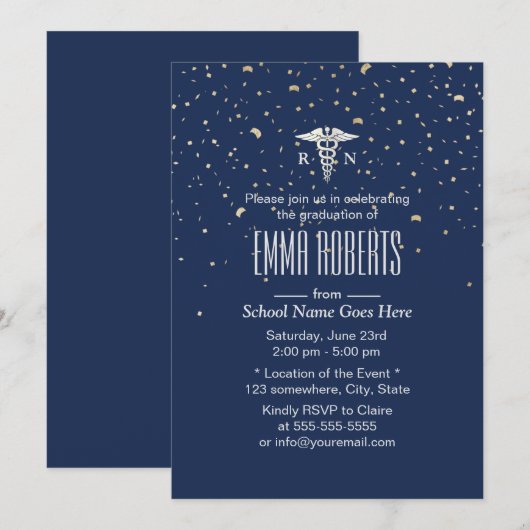 Zuurstudiepunt Elegant Gold Confetti Navy Kaart (Voorkant / Achterkant)