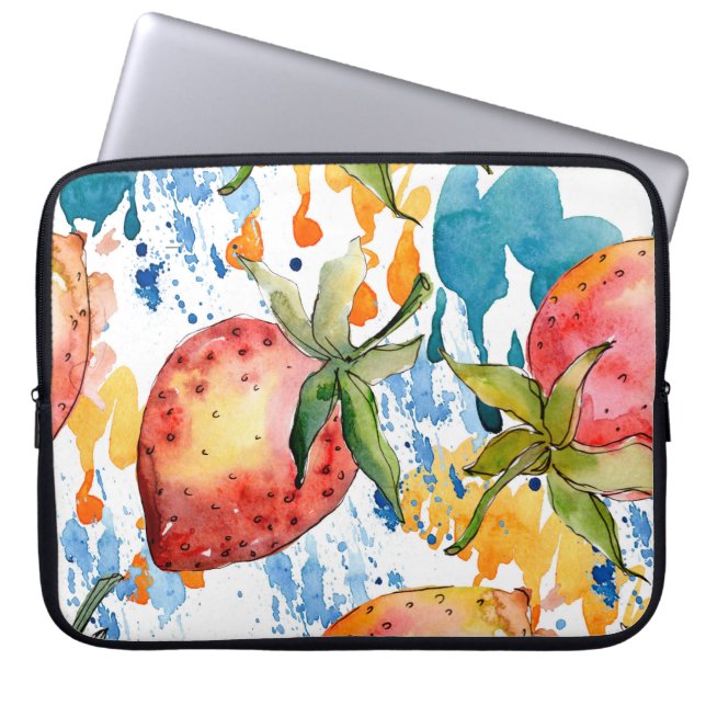 Zuurzame aardbeienvoeding. achtergrond waterverf laptop sleeve (Voorkant)
