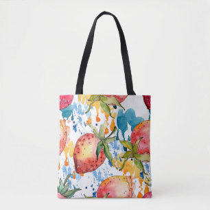 Zuurzame aardbeienvoeding. achtergrond waterverf tote bag
