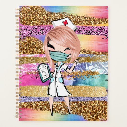 Zuurzame cartoon Glitter regenboogwaterverf Planner (Voorkant)