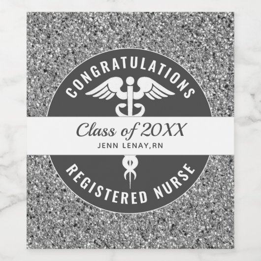 Zuurzame Graduation Party Silver Glitter Personali Wijn Etiket (Enkel label)