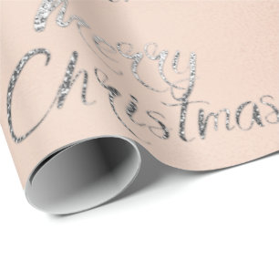 Zuurzame kerst Zilver Glitter Roze RoseBlush Cadeaupapier
