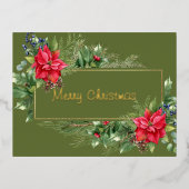 Zuurzame kerstmis met winterrode zonnebloem folie feestdagen briefkaart (Voorkant)