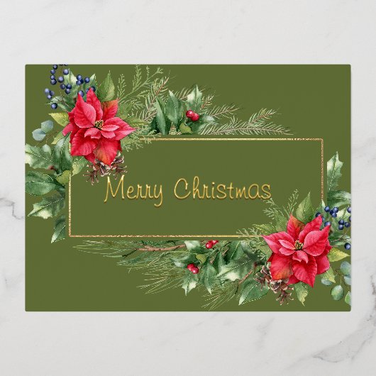 Zuurzame kerstmis met winterrode zonnebloem folie feestdagen briefkaart (Voorkant)