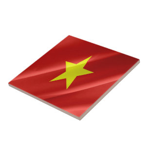zVN002 Vietnamese vlag zwaaiend, Vietnam, Tegeltje