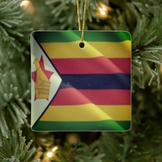 ZW002 ZIMBABWE, Waving Flag, Afrika Keramisch Ornament (Boom)