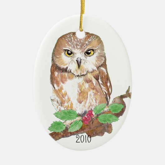 Zw Whet Owl kerstversiering Keramisch Ornament (Voorkant)