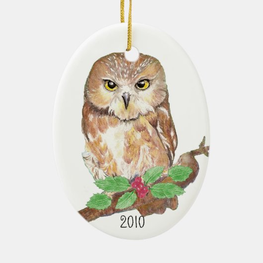 Zw Whet Owl kerstversiering Keramisch Ornament (Achterkant)