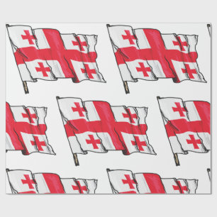 Zwaaiende Georgische Vlag Rood en Wit Vijf Kruizen Cadeaupapier