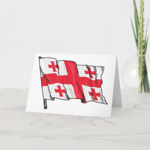 Zwaaiende Georgische Vlag Rood en Wit Vijf Kruizen Kaart